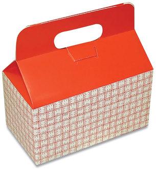 Dixie® Take-Out Barn One-Piece Paperboard Food Boxes. 9.5 X 5 X 5 in. Red and White Basket-Weave Plaid Theme. 125 boxes/carton.