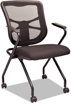 Alera® Elusion Mesh Nesting Chairs with Padded Arms, Supports Up to 275 lb, 18.11" Seat Height, Black, 2/Carton