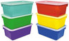 A Picture of product STX-62406E06C Storex Cubby Bins, Lids Included, 12.25" x 7.75" x 5.13", Assorted Colors, 6/Pack