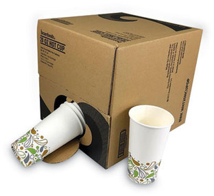 Boardwalk® Convenience Pack Paper Hot Cups. 20 oz. Deerfield Print. 9 cups/sleeve, 15 sleeves/carton.