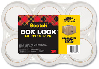 Scotch® Box Lock™ Shipping Packaging Tape 3" Core, 1.88" x 54.6 yds, Clear, 6/Pack
