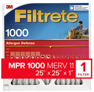Filtrete™ Allergen Defense Air Filter, 1000 MPR, MERV 11, 25 in x 25 in x 1 in, 6/Case