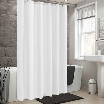 Standard Size Machine Washable Waterproof Fabric Shower Curtain Liner with 3 Bottom Magnets. 72 X 78 in. White.