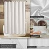 A Picture of product AMZ-30181607 Standard Size Machine Washable Waterproof Fabric Shower Curtain Liner with 3 Bottom Magnets. 72 X 78 in. White.