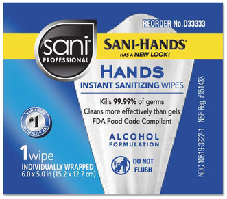 Hands Instant Sanitizing Wipes, 5 x 7 3/4, 3000 Packets/Case