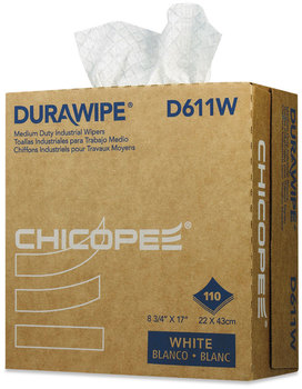 Chicopee® Durawipe® Medium-Duty Industrial Wipers. 8.8 X 17 in. White. 110/box, 12 boxes/carton.