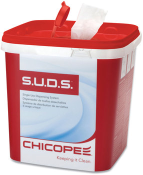 Chicopee S.U.D.S Bucket with Lid, 7.5 x 7.5 x 8, Red/White, 3/Carton