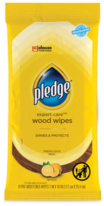 Pledge Furniture Polish Wet Wipes. 7 X 10 in. White. Lemon Scent. 24/Pack, 12 Packs/Carton.