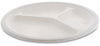 A Picture of product PCT-MC500440002 Pactiv Evergreen EarthChoice® Compostable Fiber-Blend Bagasse  3-Compartment Dinnerware Plates. 10 in. Natural. 500/carton.