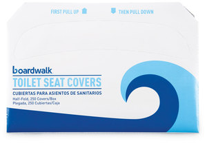Boardwalk® Premium Half-Fold Toilet Seat Covers. 14.25 X 16.5 in. White. 250 covers/sleeve, 5000/case.