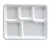 A Picture of product FIS-42RCT108S5 Conserveware Bagasse 5 Section School Lunch Trays. 10 X 8 in. White. 125/bag, 4 bags/case.