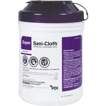 Sani Professional Super Sani-Cloth Disposable Germicidal Wipes. 6 X 6.75 in. 160 wipes/canister, 12 canisters/case.