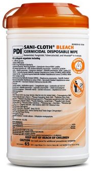 Sani-Professional Sani-Cloth Bleach Germicidal Wipes, X-Large Canister. 7.5 X 15 in. 65 wipes/canisters, 6 canisters/case.