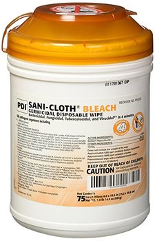 Sani-Professional Sani-Cloth Bleach Germicidal Wipes, Large Canister. 6 X 10.5 in. 75 wipes/canisters, 12 canisters/case.