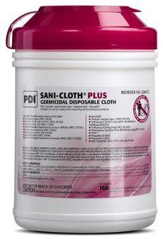 Sani-Cloth® Plus Germicidal Disposable Cloths. 6 X 6.75 in. 160 wipes/canister, 12 canisters/case.