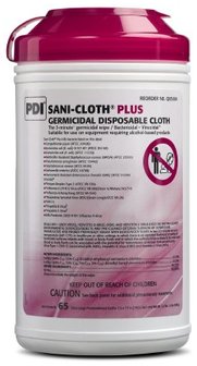 Sani-Cloth® Plus Germicidal Disposable Cloths. 7.5 X 15 in. 65 wipes/canister, 6 canisters/case.